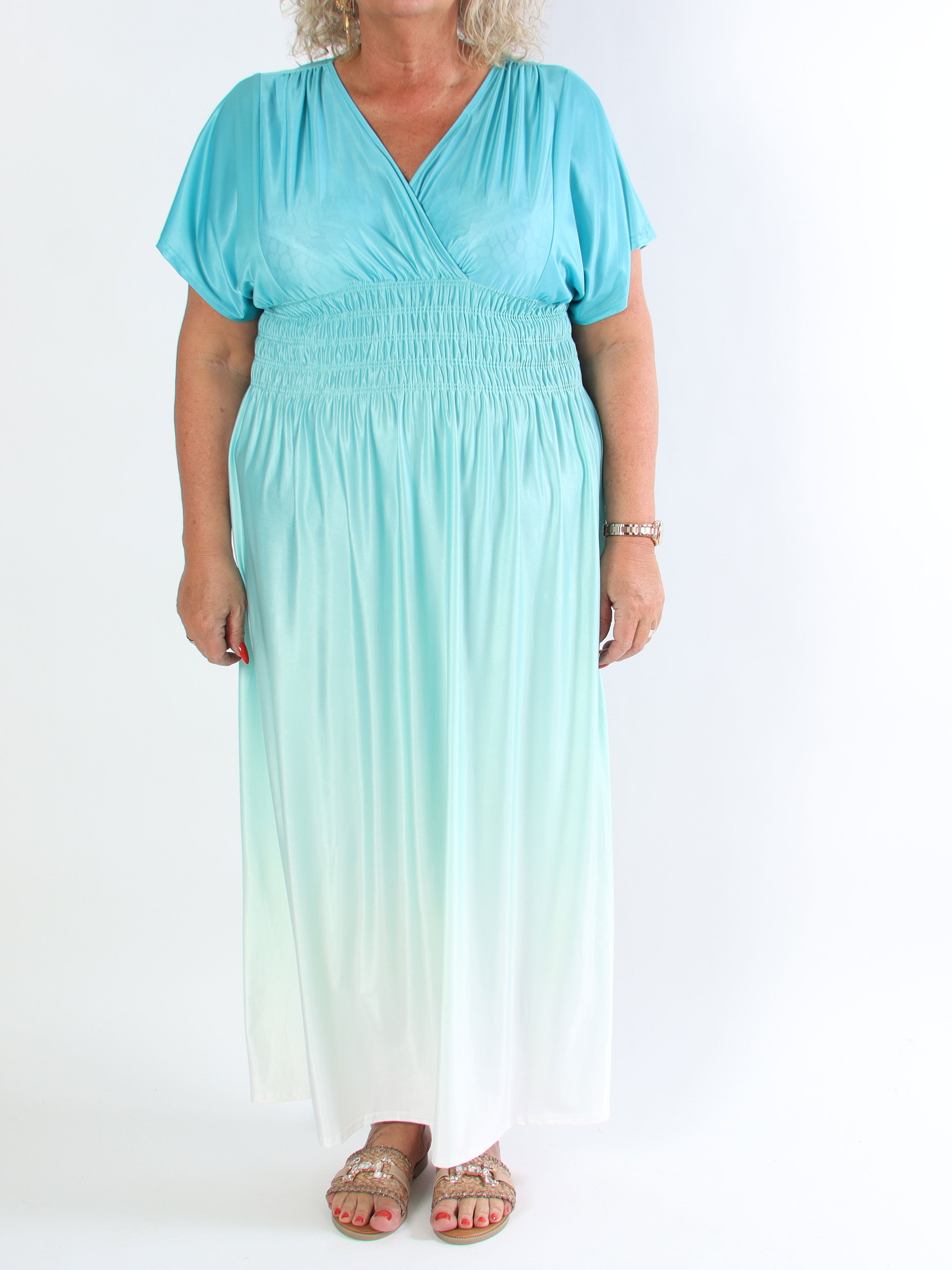 Pams Fade - Lang flerfarvet elastisk  plus size kjole